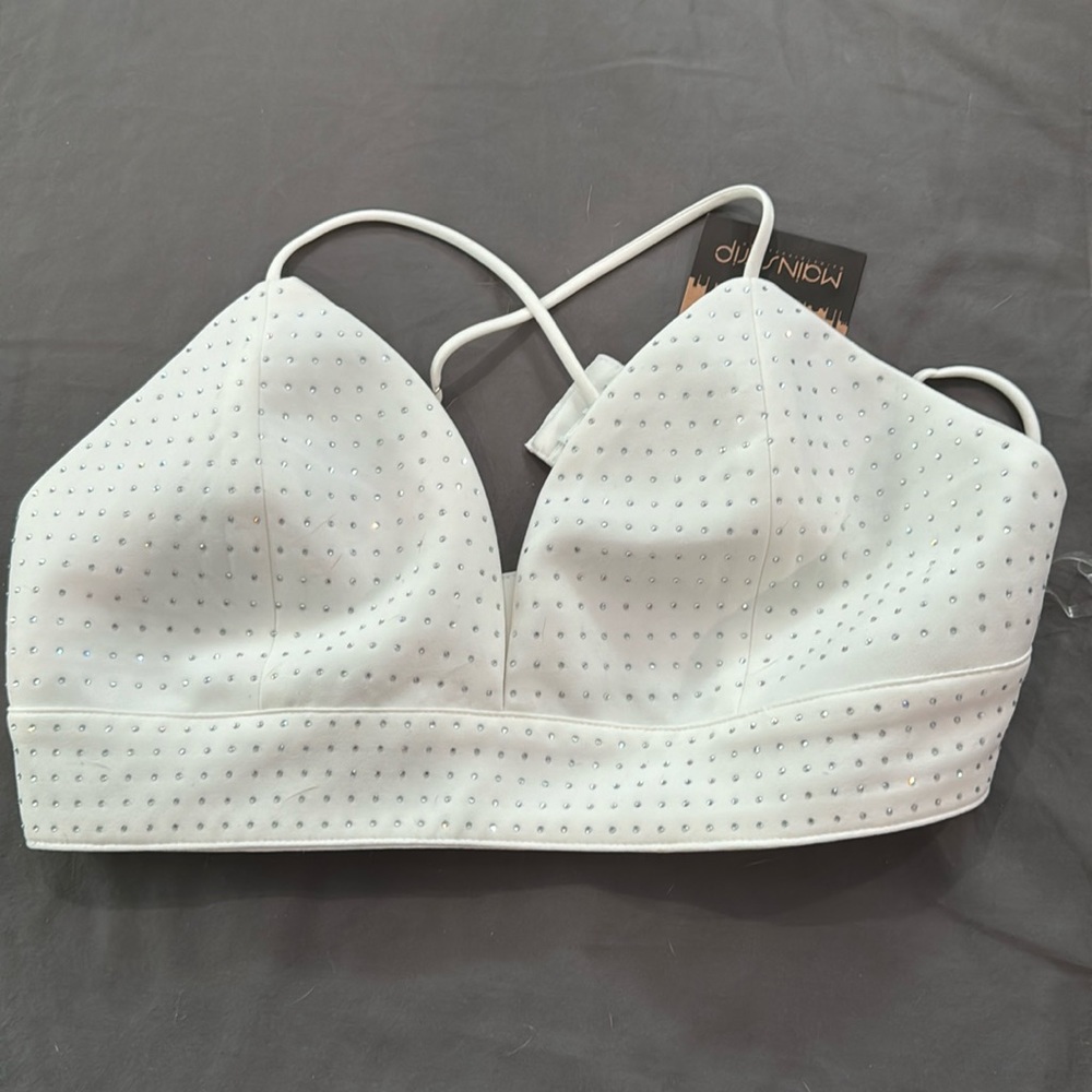 NWT - White Rhinestone Crop Top/Bralette